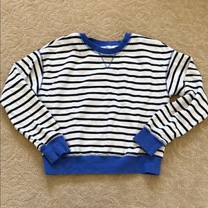 Evereve Navy and White Striped Sweatshirt